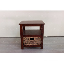 Antique Water Hyacinth Wicker and Acacia Wooden Frame Indoor Cabinet